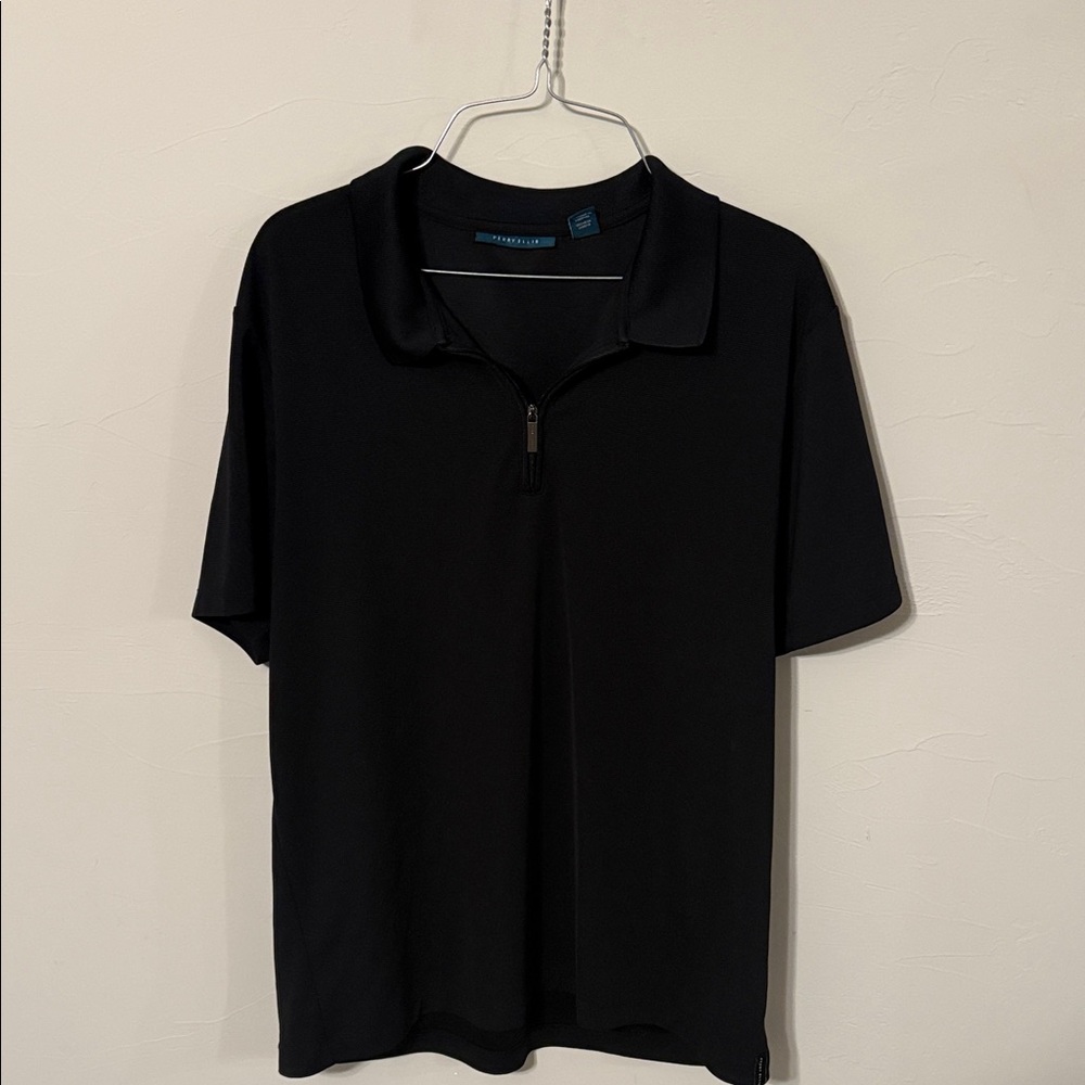 Perry Ellis Black Polo Shirt with 1/4 Zip Collar Size Large